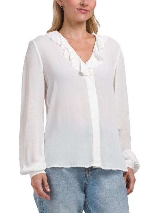 Brooks Brothers Tops - BROOKS BROTHERS Balloon Sleeve Ruffle Blouse
